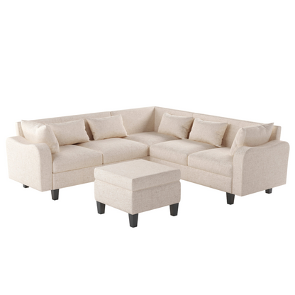 87" Modern Sectional Sofa with coffee table,6-Seat Couch Set with Storage Ottoman,Various Combinations,L-Shape Indoor Furniture with Unique Armrests for Living Room,Apartment, 2 Colors(6 pillows)