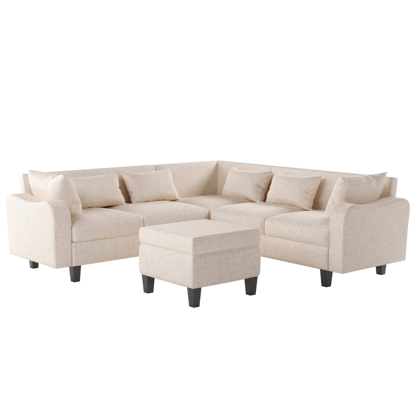 87" Modern Sectional Sofa with coffee table,6-Seat Couch Set with Storage Ottoman,Various Combinations,L-Shape Indoor Furniture with Unique Armrests for Living Room,Apartment, 2 Colors(6 pillows)