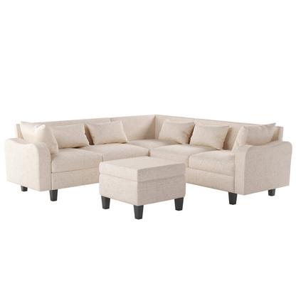 87" Modern Sectional Sofa with coffee table,6-Seat Couch Set with Storage Ottoman,Various Combinations,L-Shape Indoor Furniture with Unique Armrests for Living Room,Apartment, 2 Colors(6 pillows)