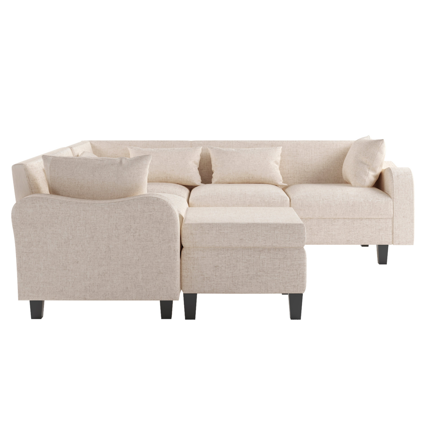 87" Modern Sectional Sofa with coffee table,6-Seat Couch Set with Storage Ottoman,Various Combinations,L-Shape Indoor Furniture with Unique Armrests for Living Room,Apartment, 2 Colors(6 pillows)