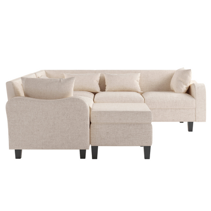 87" Modern Sectional Sofa with coffee table,6-Seat Couch Set with Storage Ottoman,Various Combinations,L-Shape Indoor Furniture with Unique Armrests for Living Room,Apartment, 2 Colors(6 pillows)