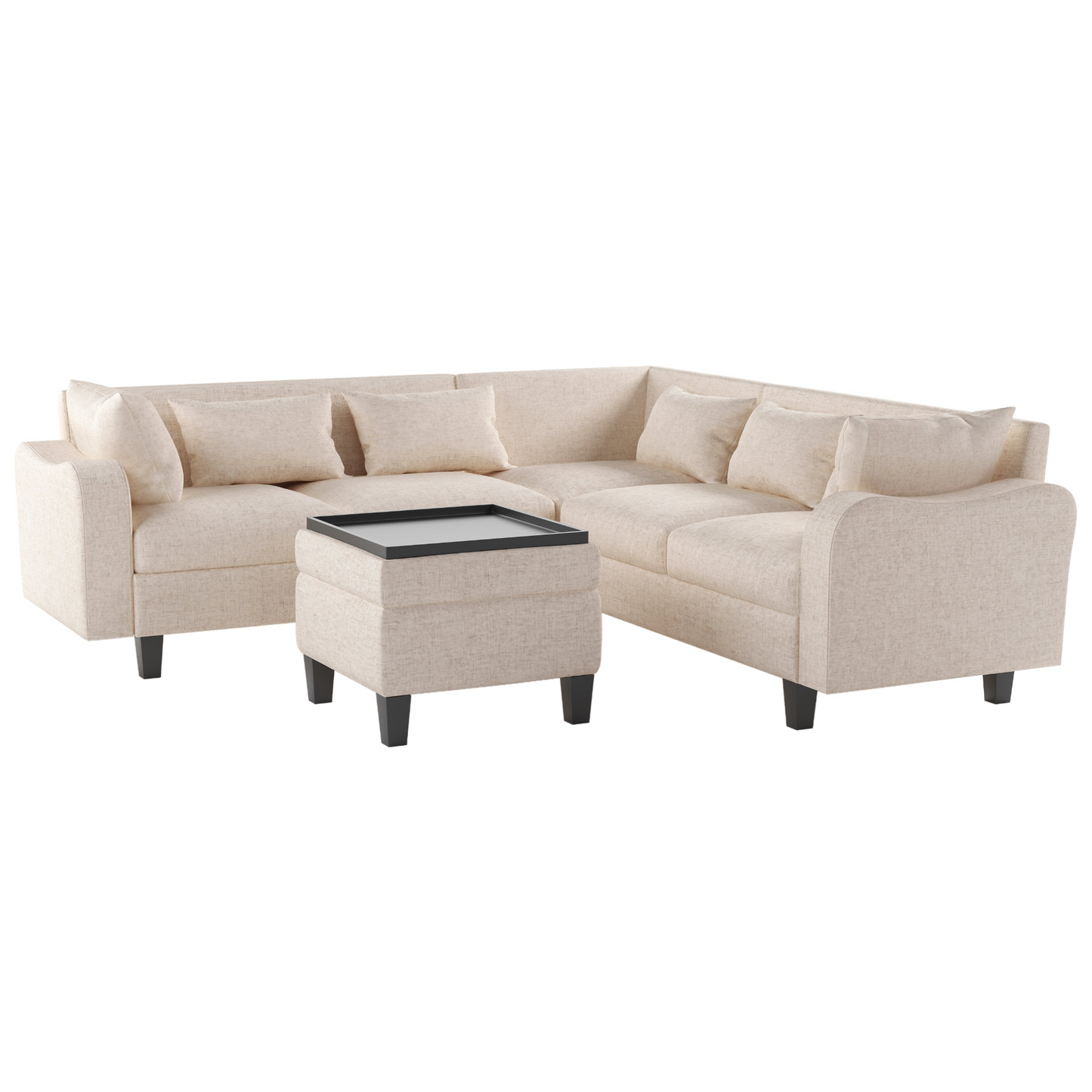 87" Modern Sectional Sofa with coffee table,6-Seat Couch Set with Storage Ottoman,Various Combinations,L-Shape Indoor Furniture with Unique Armrests for Living Room,Apartment, 2 Colors(6 pillows)
