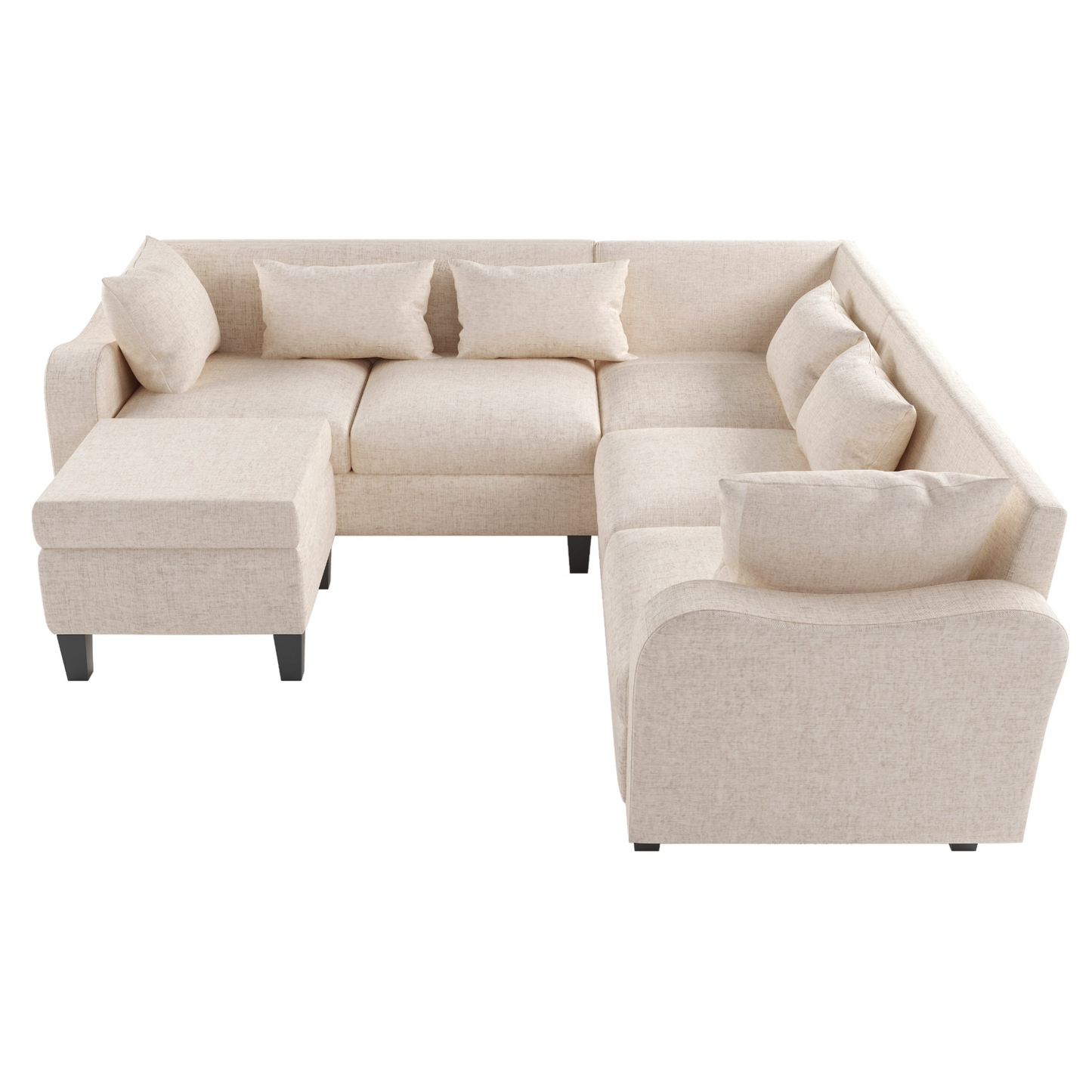 87" Modern Sectional Sofa with coffee table,6-Seat Couch Set with Storage Ottoman,Various Combinations,L-Shape Indoor Furniture with Unique Armrests for Living Room,Apartment, 2 Colors(6 pillows)