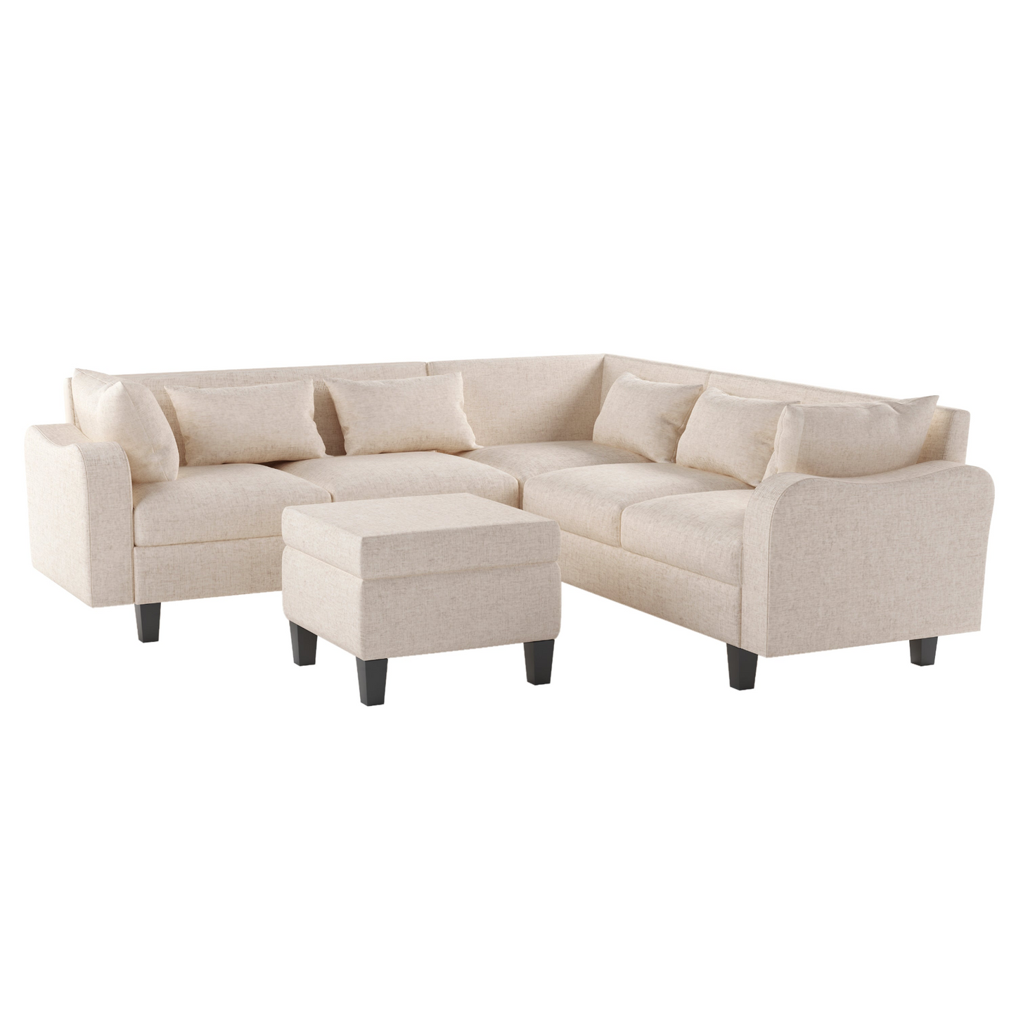 87" Modern Sectional Sofa with coffee table,6-Seat Couch Set with Storage Ottoman,Various Combinations,L-Shape Indoor Furniture with Unique Armrests for Living Room,Apartment, 2 Colors(6 pillows)