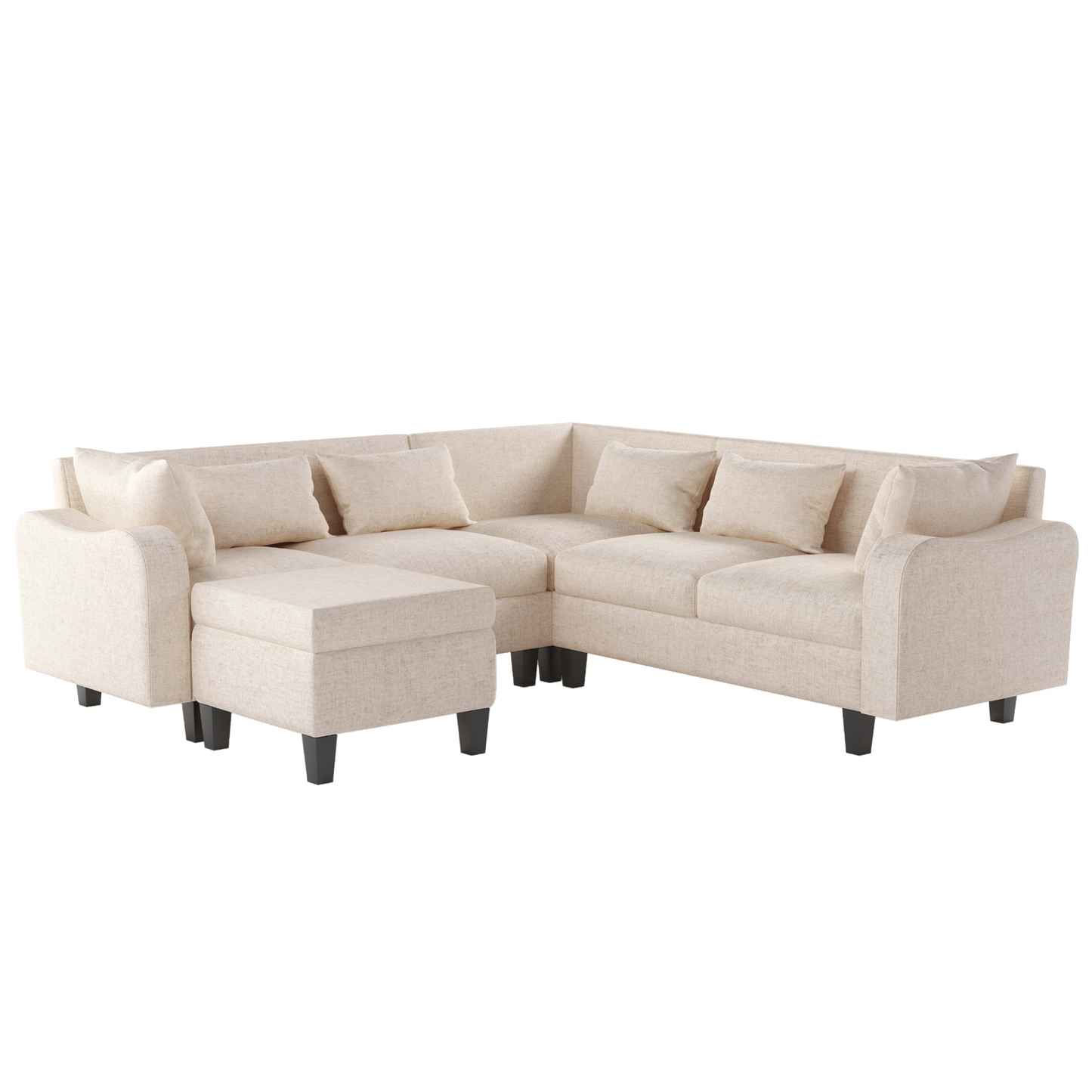 87" Modern Sectional Sofa with coffee table,6-Seat Couch Set with Storage Ottoman,Various Combinations,L-Shape Indoor Furniture with Unique Armrests for Living Room,Apartment, 2 Colors(6 pillows)