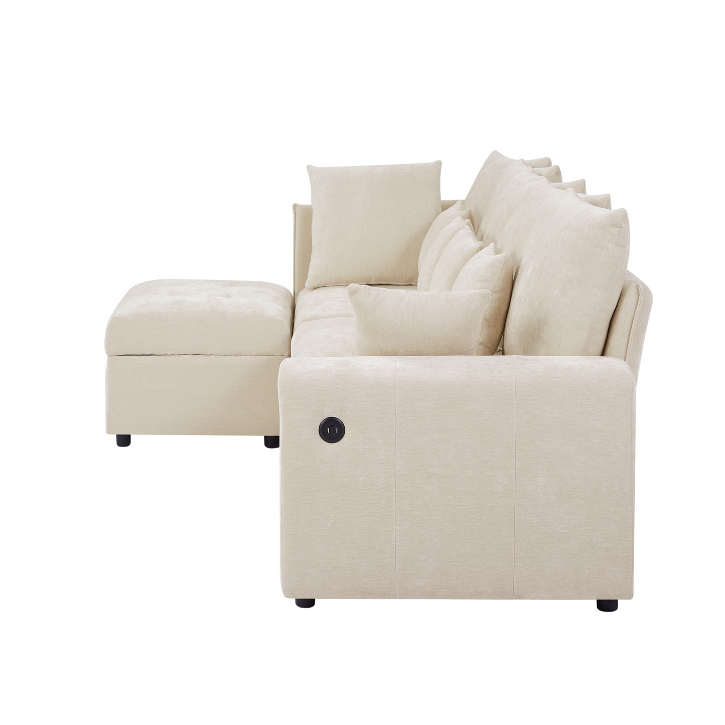 96.45"Sectional sofa Modular Sofa Couch with Three USB Ports, a Removable Storage Ottoman and Five Back Pillows for Living Room, Beige