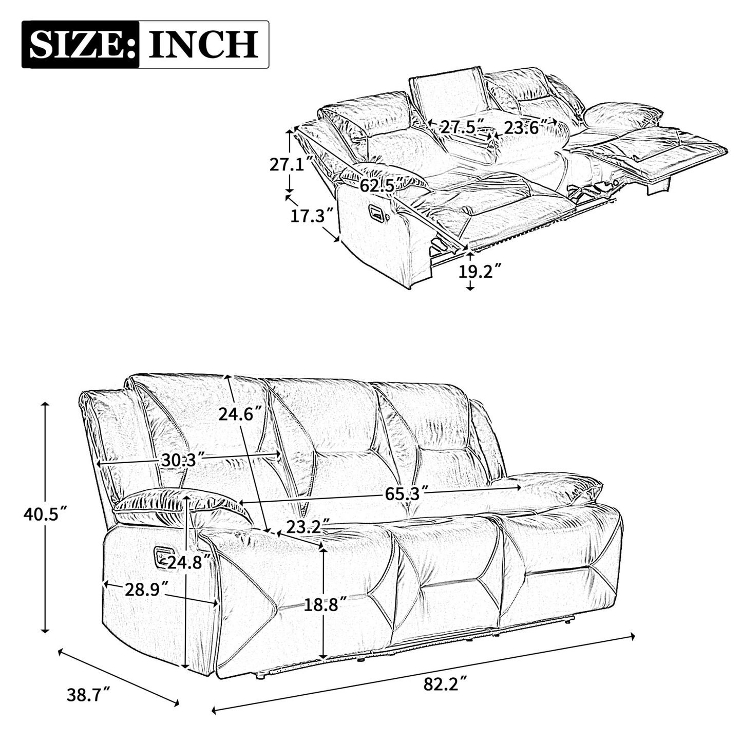 Home Theater Recliner Set Manual Recliner Chair with a LED Light Strip Two Built-in Cup Holders for Living Room,Bedroom, Black ,
