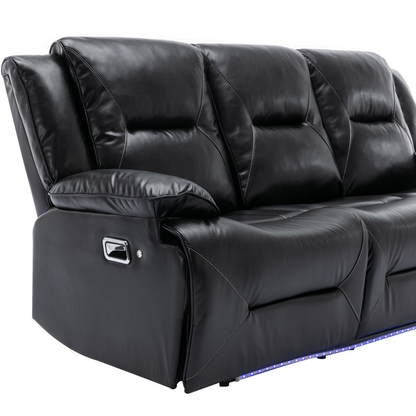 Home Theater Recliner Set Manual Recliner Chair with a LED Light Strip Two Built-in Cup Holders for Living Room,Bedroom, Black ,