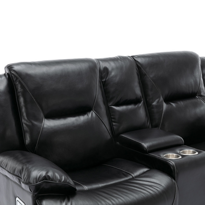 Home Theater Recliner Set Manual Recliner Chair with a LED Light Strip Two Built-in Cup Holders for Living Room,Bedroom, Black ,