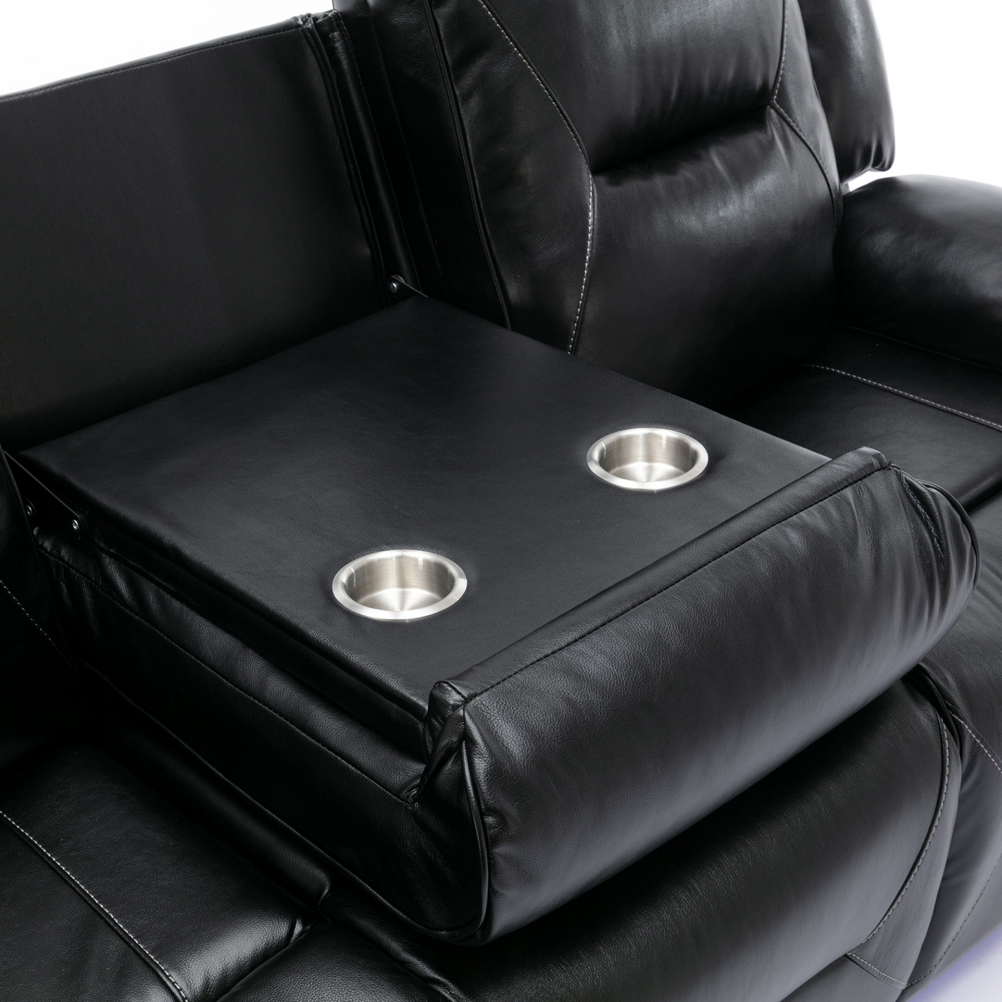 Home Theater Recliner Set Manual Recliner Chair with a LED Light Strip Two Built-in Cup Holders for Living Room,Bedroom, Black ,