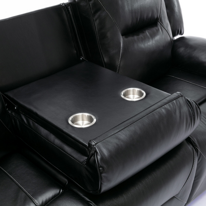 Home Theater Recliner Set Manual Recliner Chair with a LED Light Strip Two Built-in Cup Holders for Living Room,Bedroom, Black ,