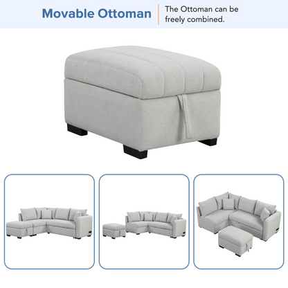 82.6" L-shaped Sectional Pull Out Sofa Bed Sleeper Sofa with Two USB Ports, Two Power Sockets and a Movable Storage Ottoman, Gray