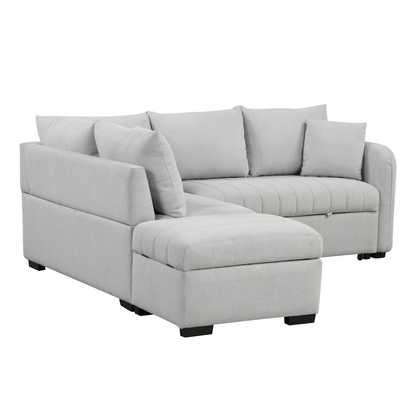 82.6" L-shaped Sectional Pull Out Sofa Bed Sleeper Sofa with Two USB Ports, Two Power Sockets and a Movable Storage Ottoman, Gray