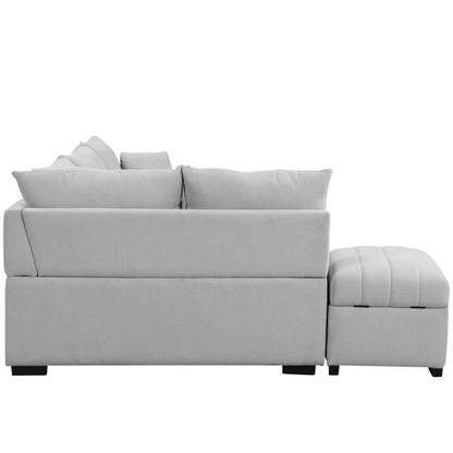 82.6" L-shaped Sectional Pull Out Sofa Bed Sleeper Sofa with Two USB Ports, Two Power Sockets and a Movable Storage Ottoman, Gray