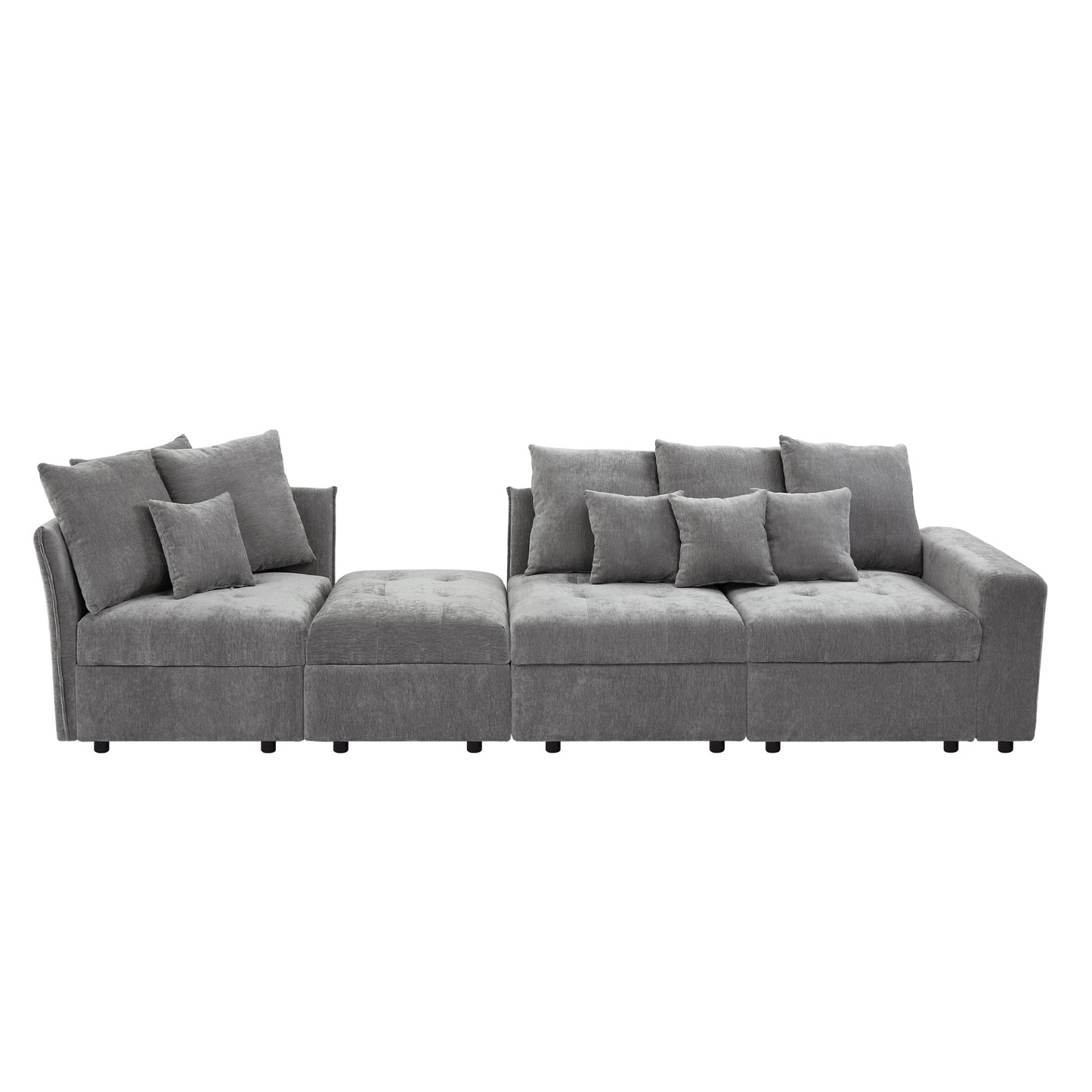 96.45"Sectional sofa Modular Sofa Couch with Three USB Ports, a Removable Storage Ottoman and Five Back Pillows for Living Room, Grey