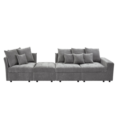 96.45"Sectional sofa Modular Sofa Couch with Three USB Ports, a Removable Storage Ottoman and Five Back Pillows for Living Room, Grey
