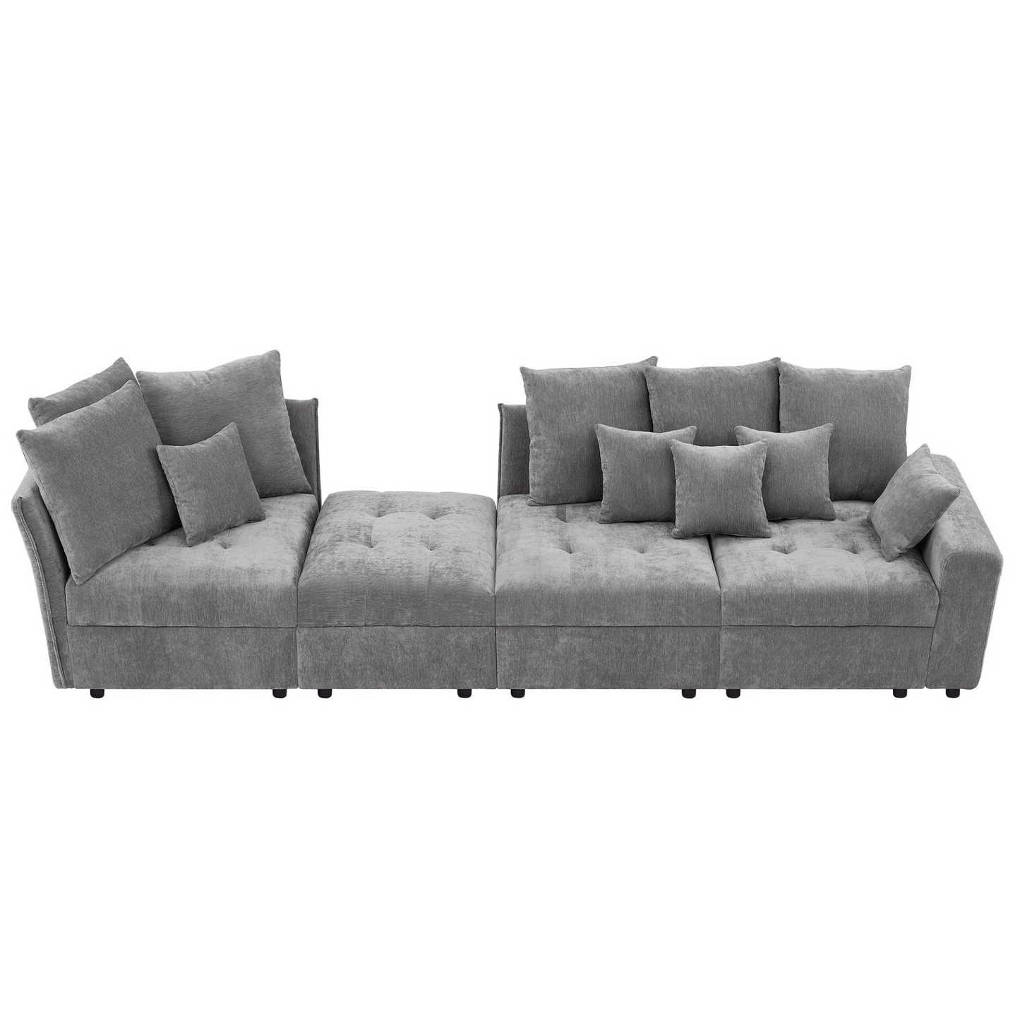 96.45"Sectional sofa Modular Sofa Couch with Three USB Ports, a Removable Storage Ottoman and Five Back Pillows for Living Room, Grey