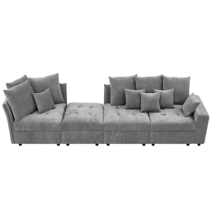 96.45"Sectional sofa Modular Sofa Couch with Three USB Ports, a Removable Storage Ottoman and Five Back Pillows for Living Room, Grey