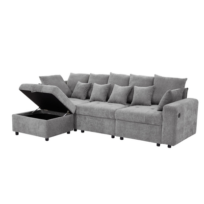 96.45"Sectional sofa Modular Sofa Couch with Three USB Ports, a Removable Storage Ottoman and Five Back Pillows for Living Room, Grey
