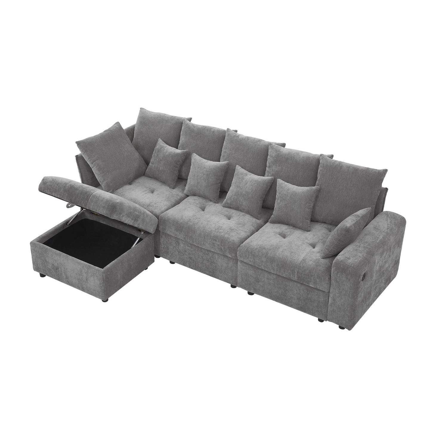96.45"Sectional sofa Modular Sofa Couch with Three USB Ports, a Removable Storage Ottoman and Five Back Pillows for Living Room, Grey