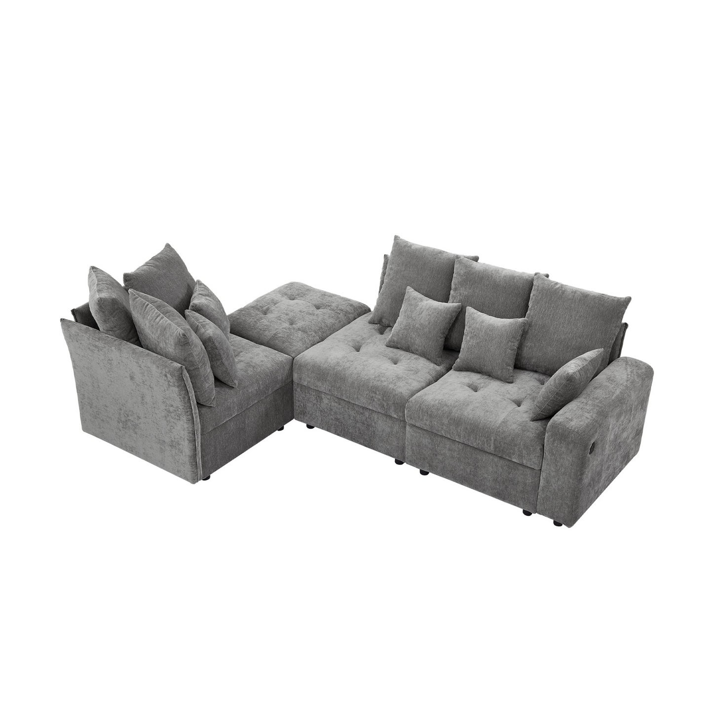 96.45"Sectional sofa Modular Sofa Couch with Three USB Ports, a Removable Storage Ottoman and Five Back Pillows for Living Room, Grey
