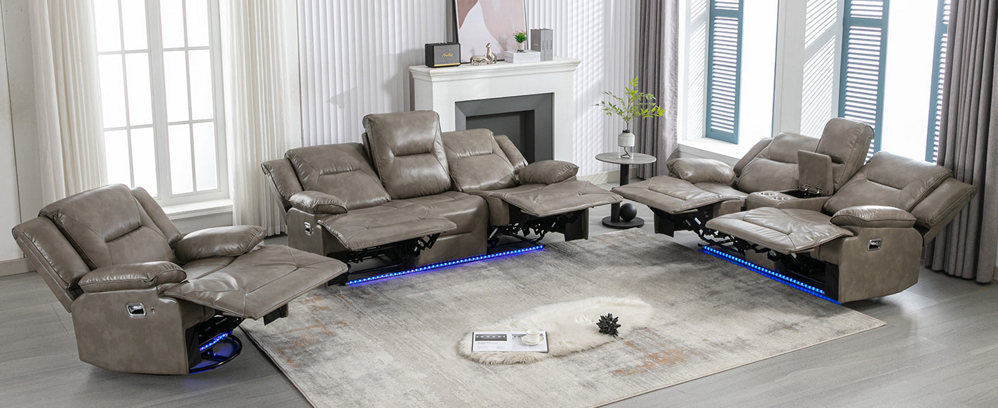 Home Theater Recliner Set Manual Recliner Chair with a LED Light Strip Two Built-in Cup Holders for Living Room,Bedroom, Grey