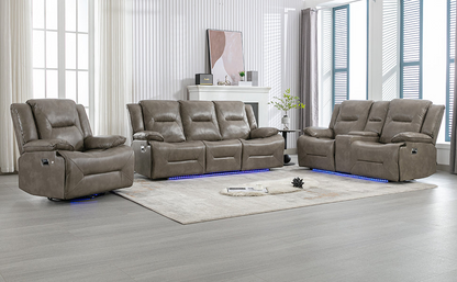 Home Theater Recliner Set Manual Recliner Chair with a LED Light Strip Two Built-in Cup Holders for Living Room,Bedroom, Grey