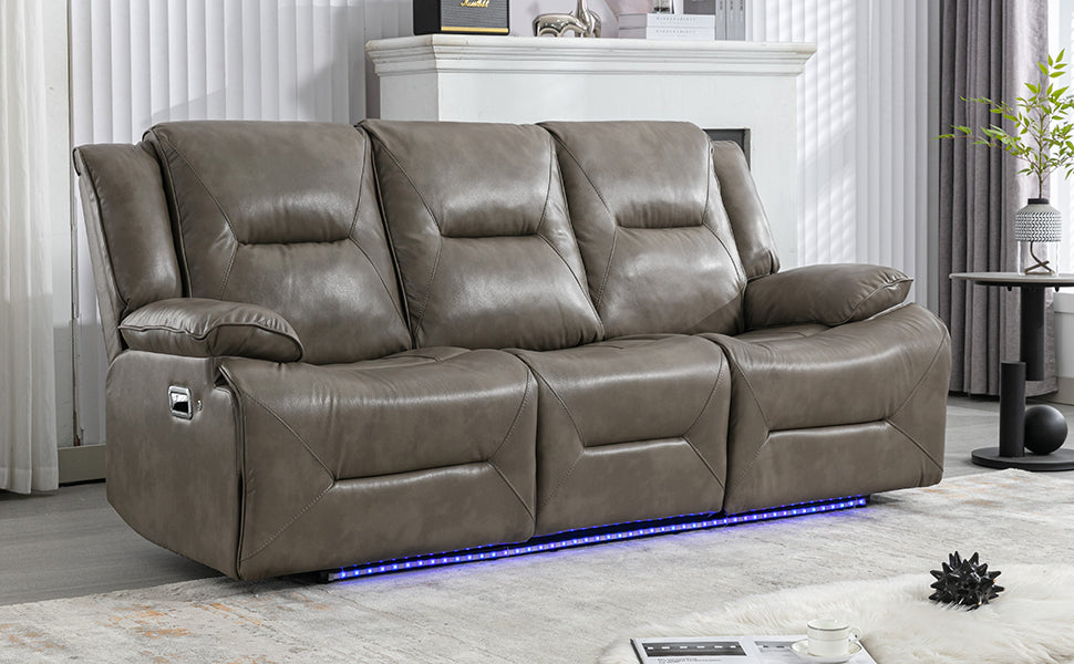 Home Theater Recliner Set Manual Recliner Chair with a LED Light Strip Two Built-in Cup Holders for Living Room,Bedroom, Grey
