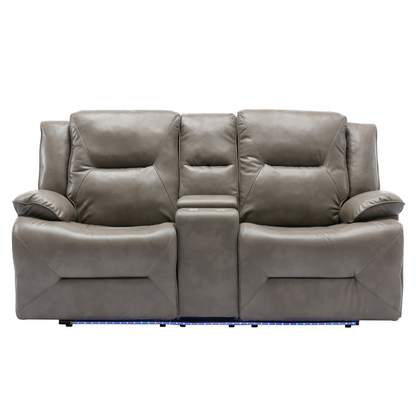 Home Theater Recliner Set Manual Recliner Chair with a LED Light Strip Two Built-in Cup Holders for Living Room,Bedroom, Grey