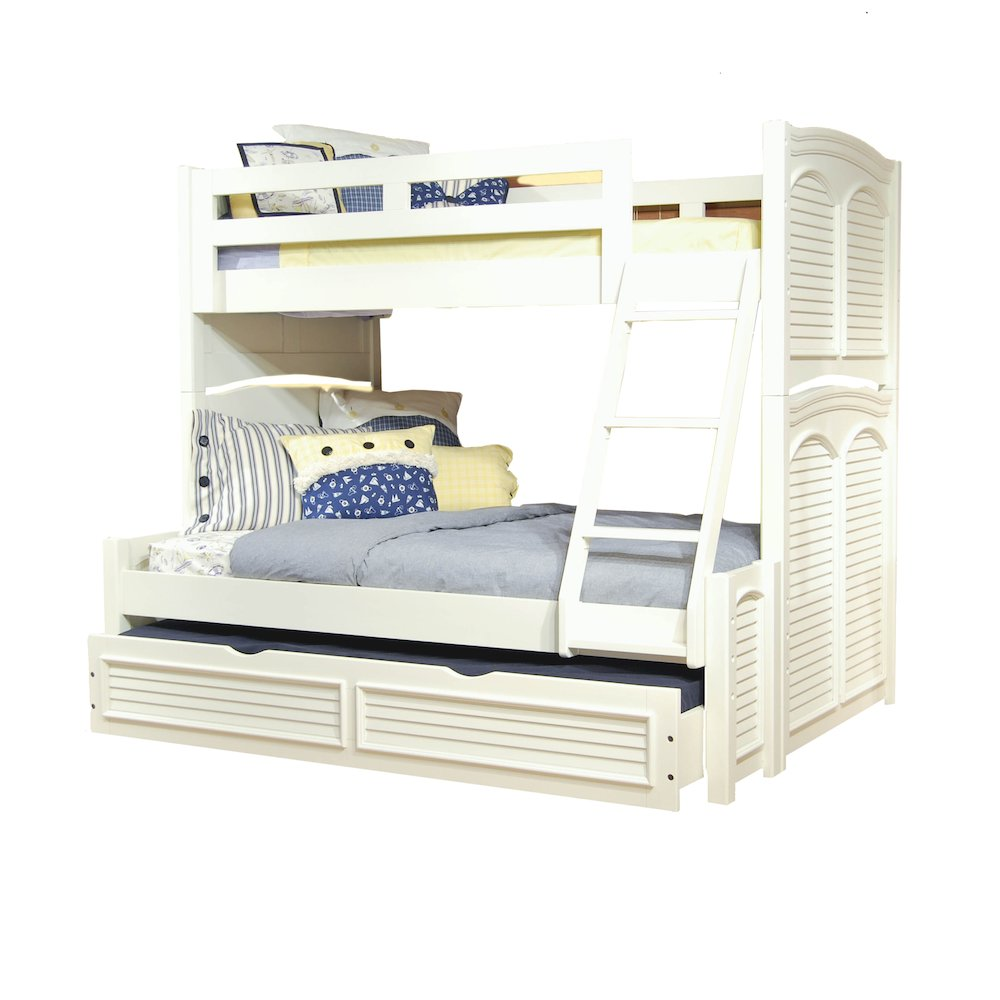 Twin Over Full 3/3 over 4/6 Bunkbed - with trundle - White Cottage