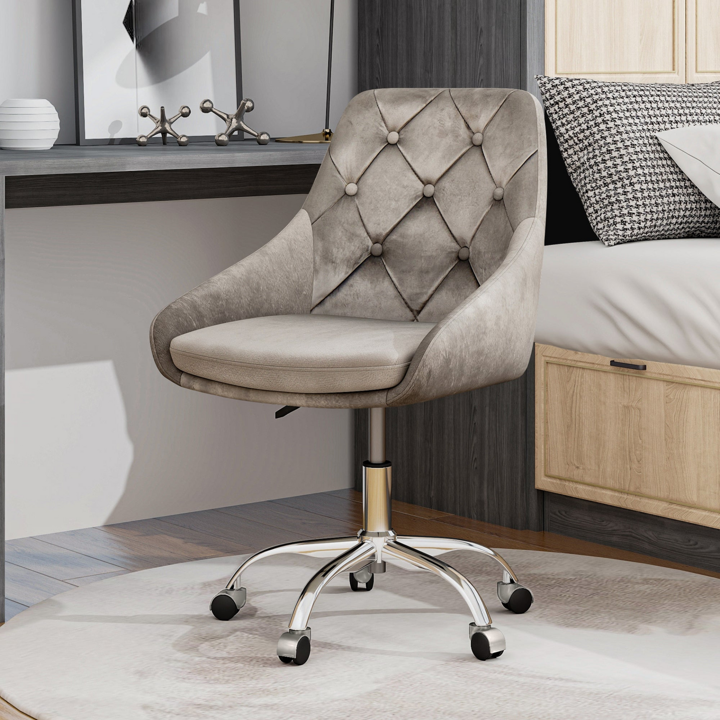 Modern velvet fabric with chrome legs living room furniture dining chair, soft and comfortable, lift adjustment, free movement convenient, space saving. (set of 1)