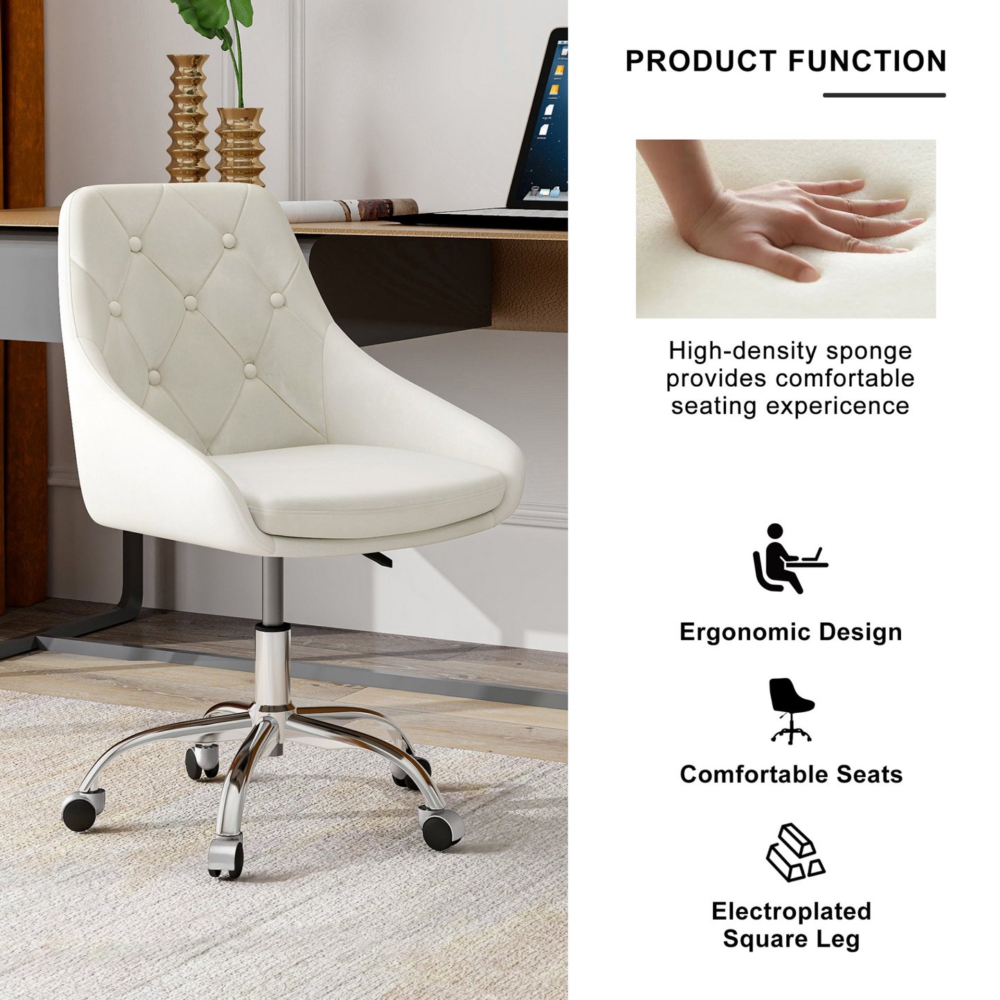 Modern velvet fabric with chrome legs living room furniture dining chair, soft and comfortable, lift adjustment, free movement convenient, space saving. (set of 1)