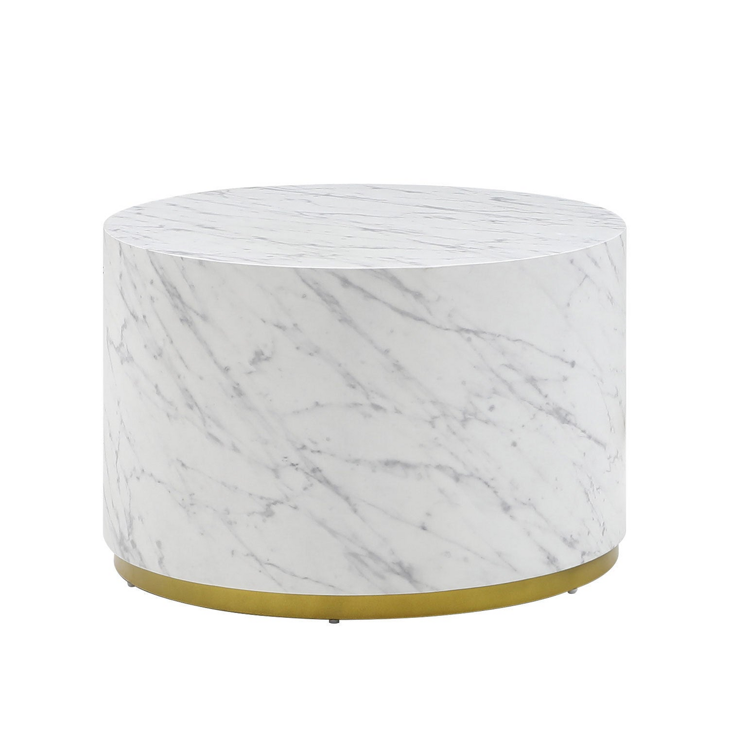 White Marble Pattern Cocktail Table MDF with Gold Metal Base 23.62inch