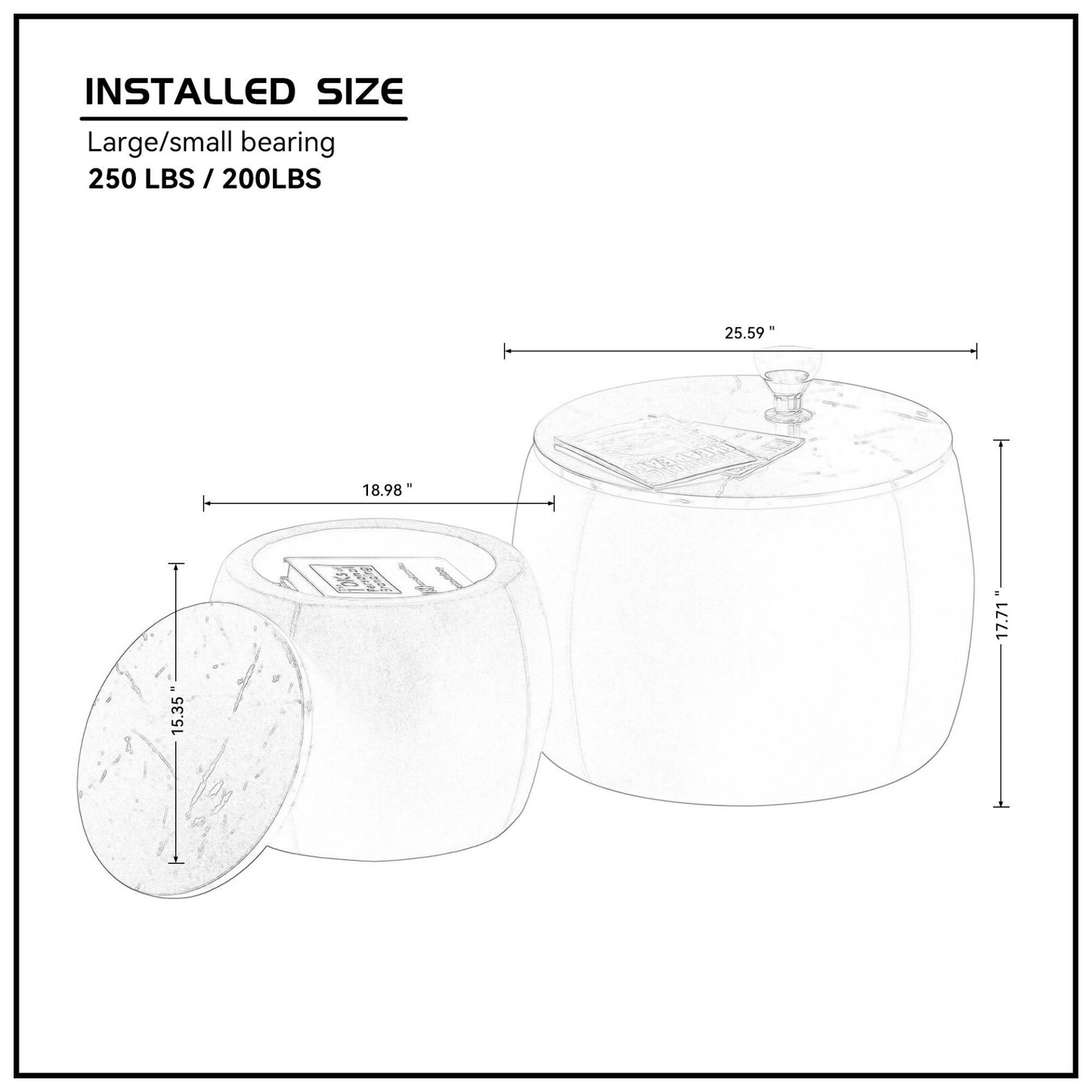 Set of 2 Nesting Round Storage Ottoman, Coffee Table Footstool with MDF Cover for Living Room, Bedroom, Top φ650*450,φ480*390,Beige