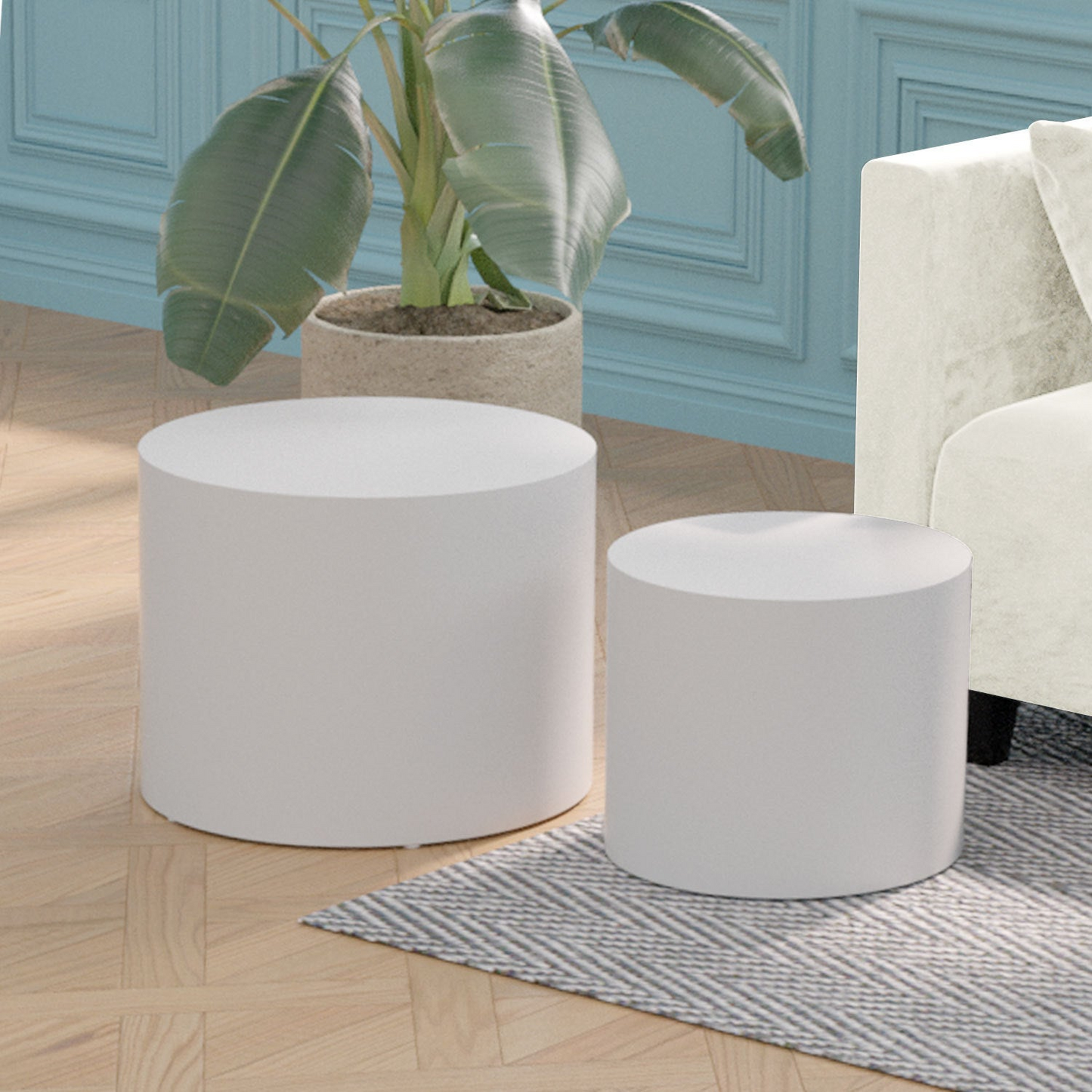 MDF with ash/oak/walnut veneer side table/coffee table/end table/nesting table set of 2 for living room,office,bedroom White