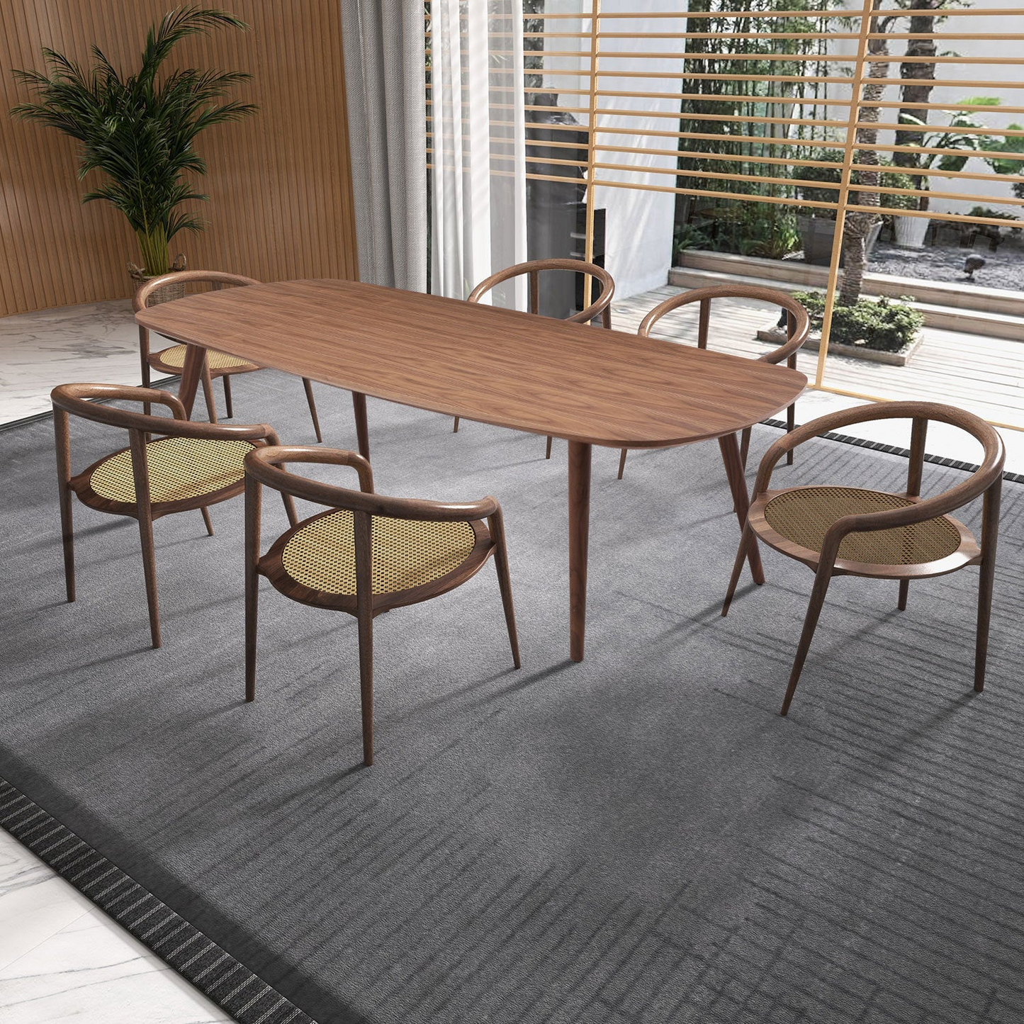 70.87inch Rectangular Dining Table Walnut Finished Ash Veneer Top 8 Persons