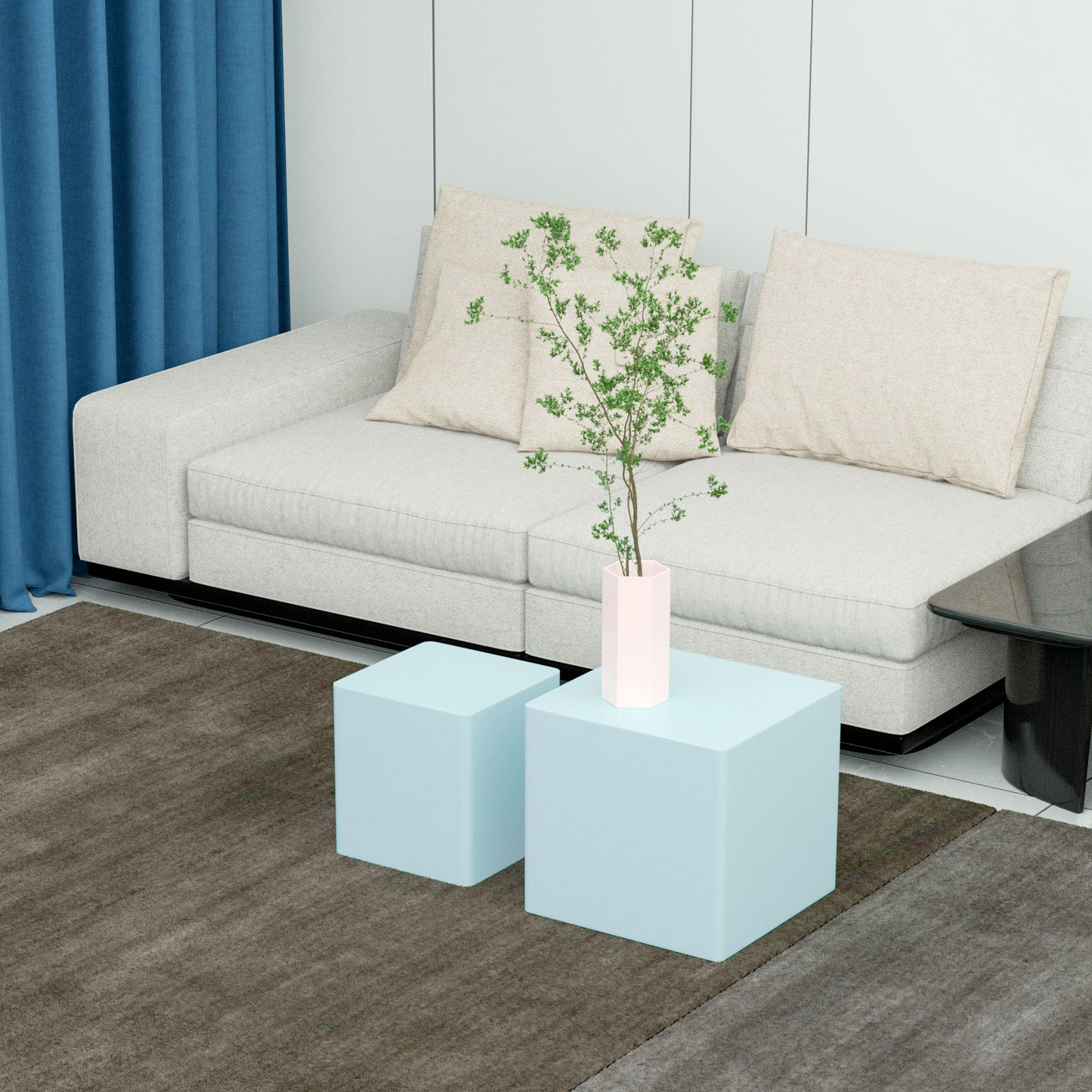 Nesting table set of 2 MDF Side Table BLUE
