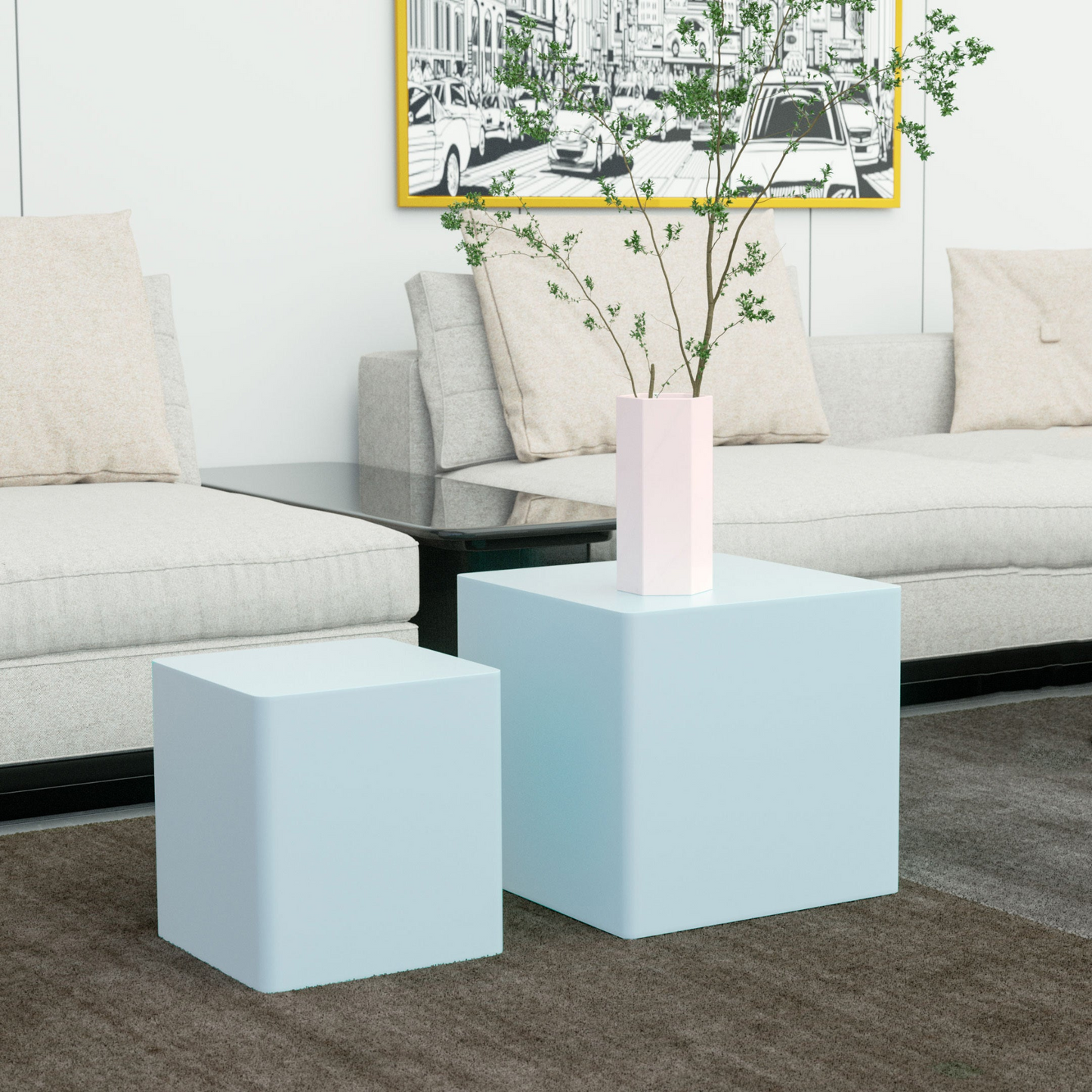 Nesting table set of 2 MDF Side Table BLUE