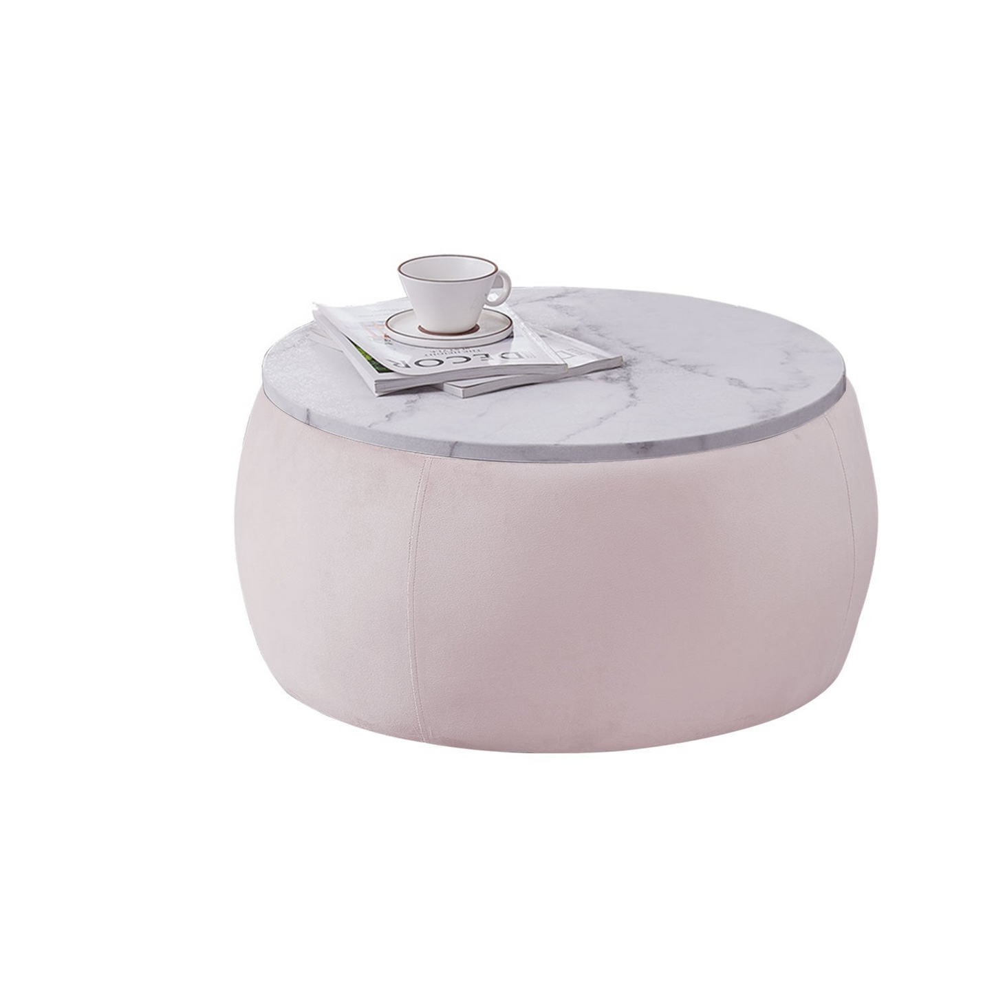 End Table with Storage, Round Accent Side Table with Removable Top for Living Room, Bedroom,Pink