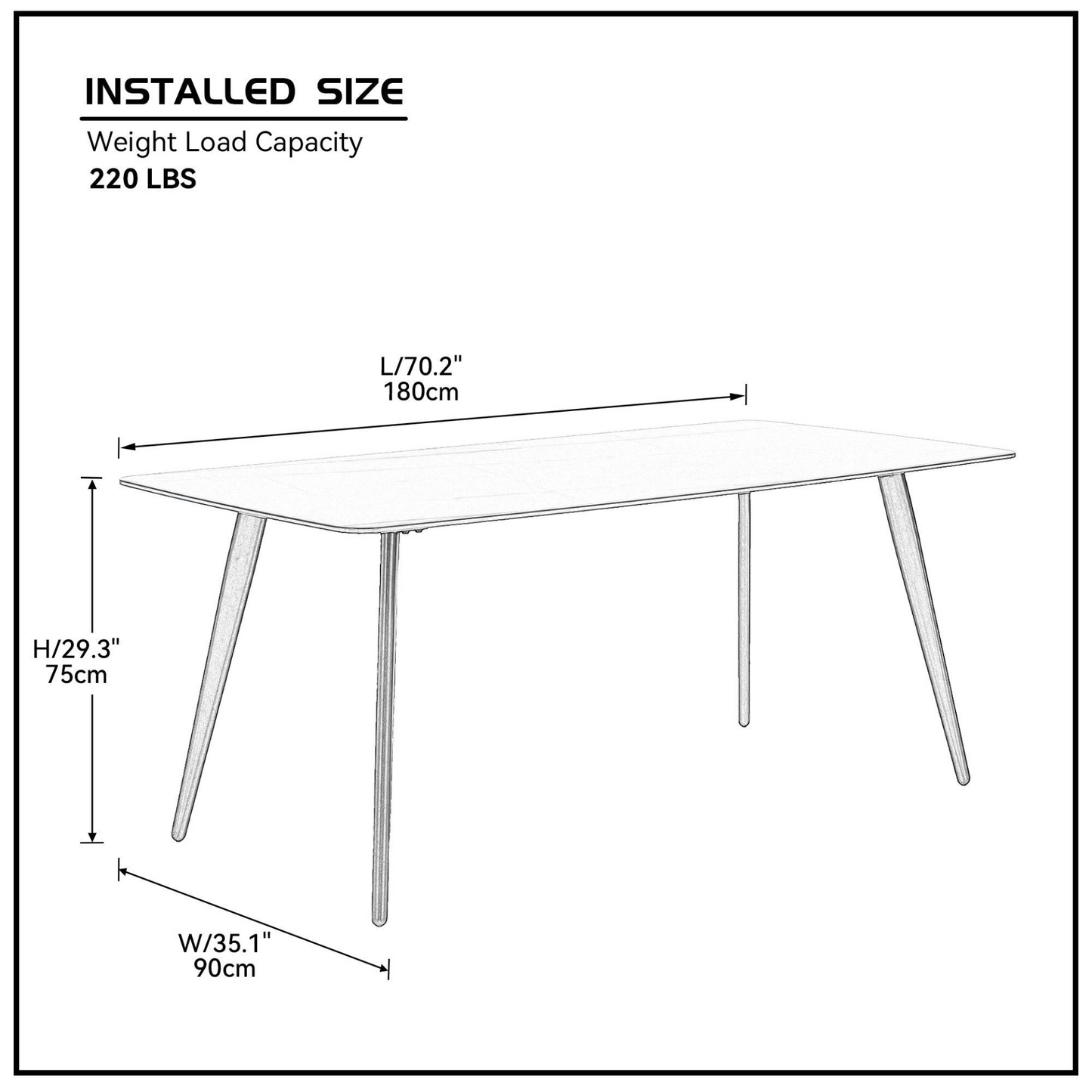 Update Package Sintered Stone Dining Table Thickness of 12mm Porcelain 70.86'' Black