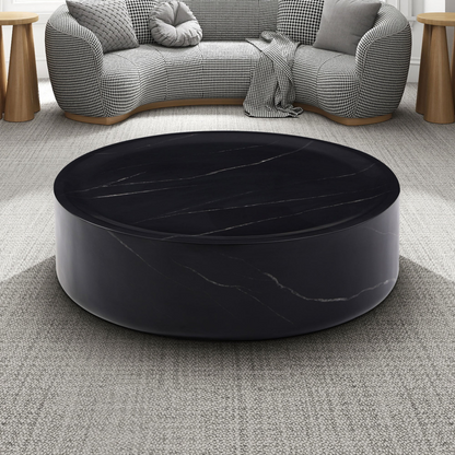 31.49'' Round coffee table,Sturdy Fiberglass table for Living Room, No Need Assembly,BLACK