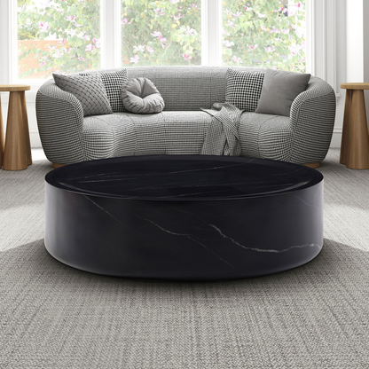 31.49'' Round coffee table,Sturdy Fiberglass table for Living Room, No Need Assembly,BLACK
