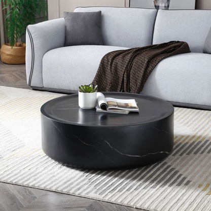 31.49'' Round coffee table,Sturdy Fiberglass table for Living Room, No Need Assembly,BLACK