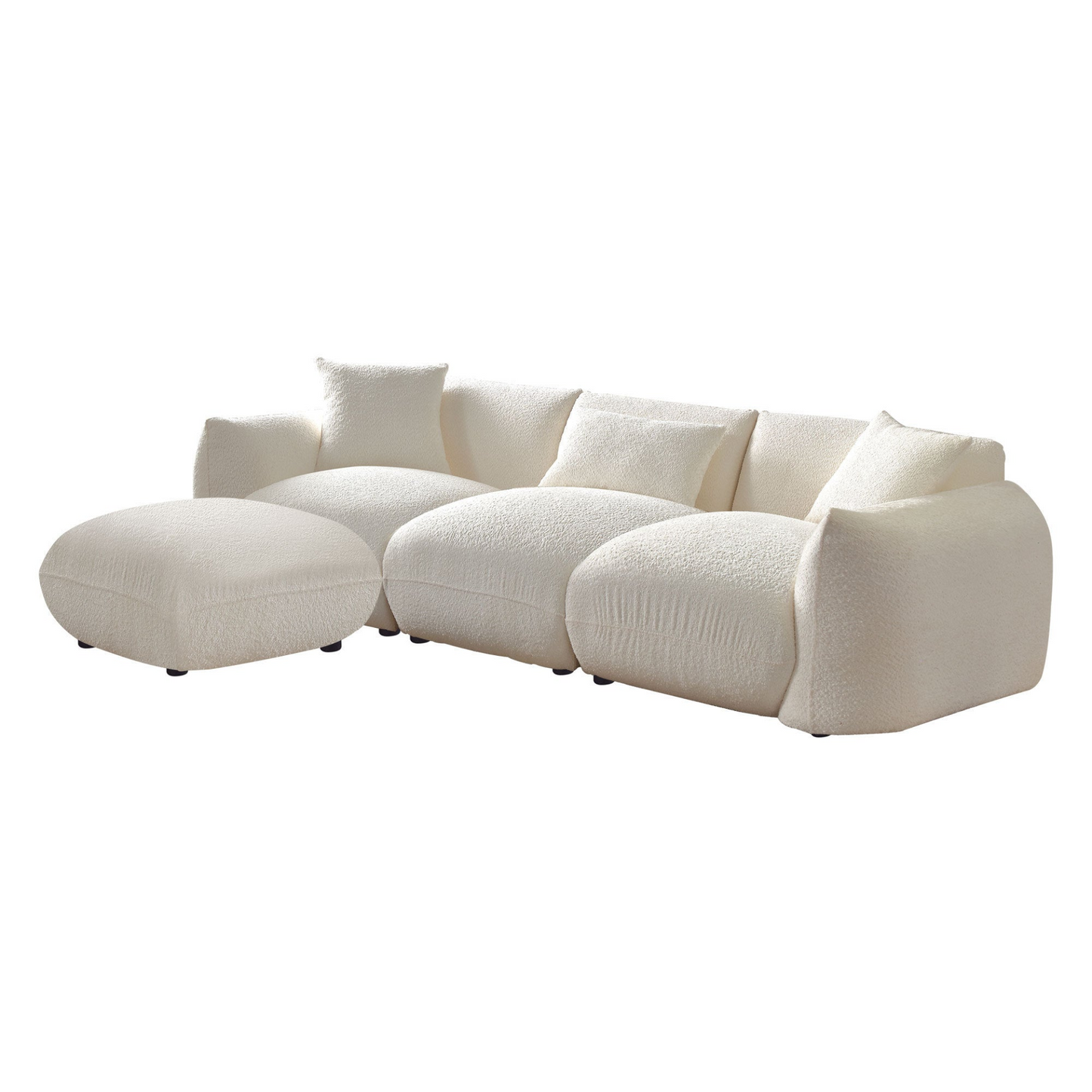 Mid Century Modern Couch 3-Seater Sofa with Ottoman Upholstered Footrest Stool Ottoman Foot Stool for Living Room, Bedroom, Beige