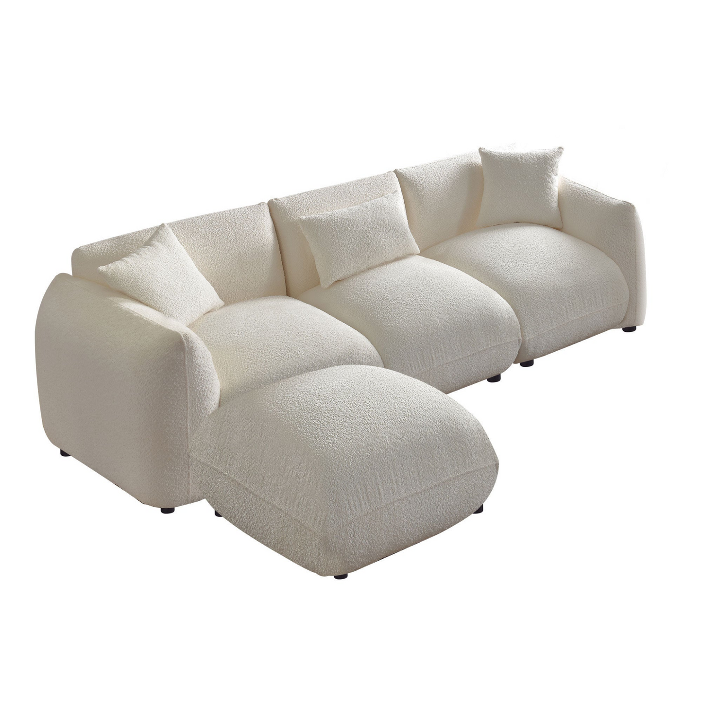 Mid Century Modern Couch 3-Seater Sofa with Ottoman Upholstered Footrest Stool Ottoman Foot Stool for Living Room, Bedroom, Beige