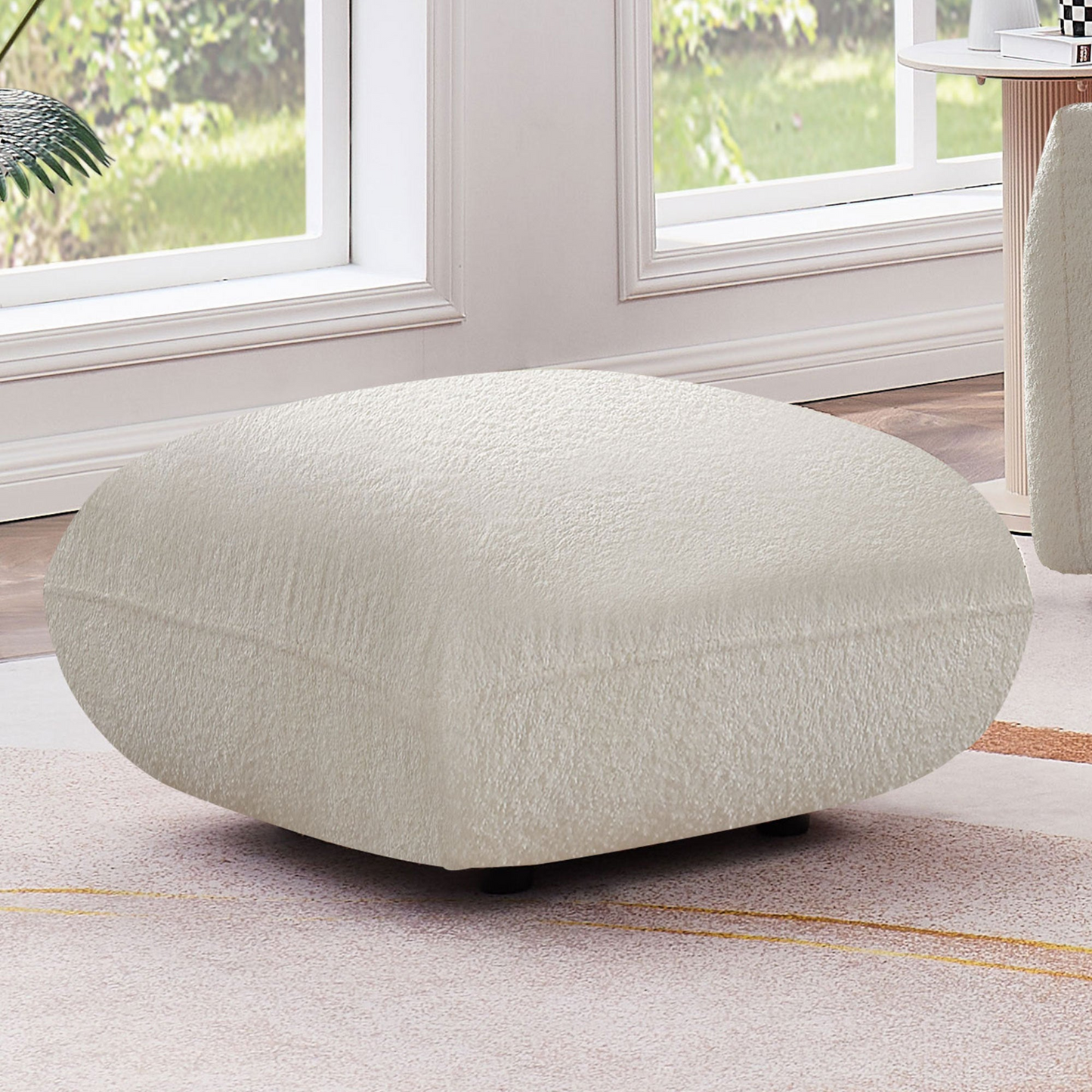 Mid Century Modern Couch 3-Seater Sofa with Ottoman Upholstered Footrest Stool Ottoman Foot Stool for Living Room, Bedroom, Beige