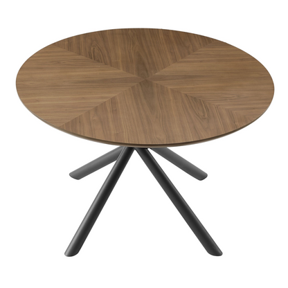 53.14'' Round MDF Coffee Table End Table Short Leisure Tea Table Cross Legs Metal Base, Easy to Assemble,Walnut.