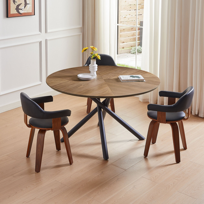 53.14'' Round MDF Coffee Table End Table Short Leisure Tea Table Cross Legs Metal Base, Easy to Assemble,Walnut.