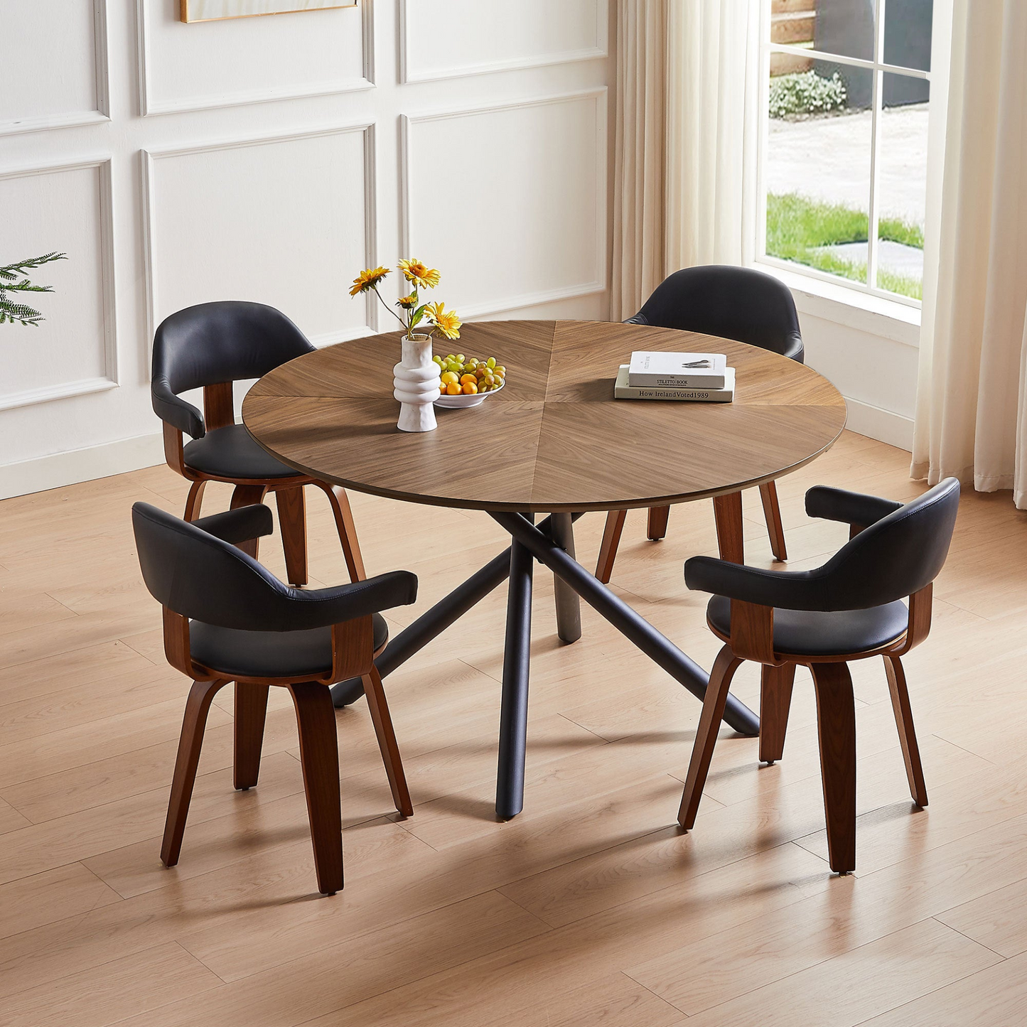 53.14'' Round MDF Coffee Table End Table Short Leisure Tea Table Cross Legs Metal Base, Easy to Assemble,Walnut.