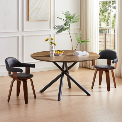 53.14'' Round MDF Coffee Table End Table Short Leisure Tea Table Cross Legs Metal Base, Easy to Assemble,Walnut.